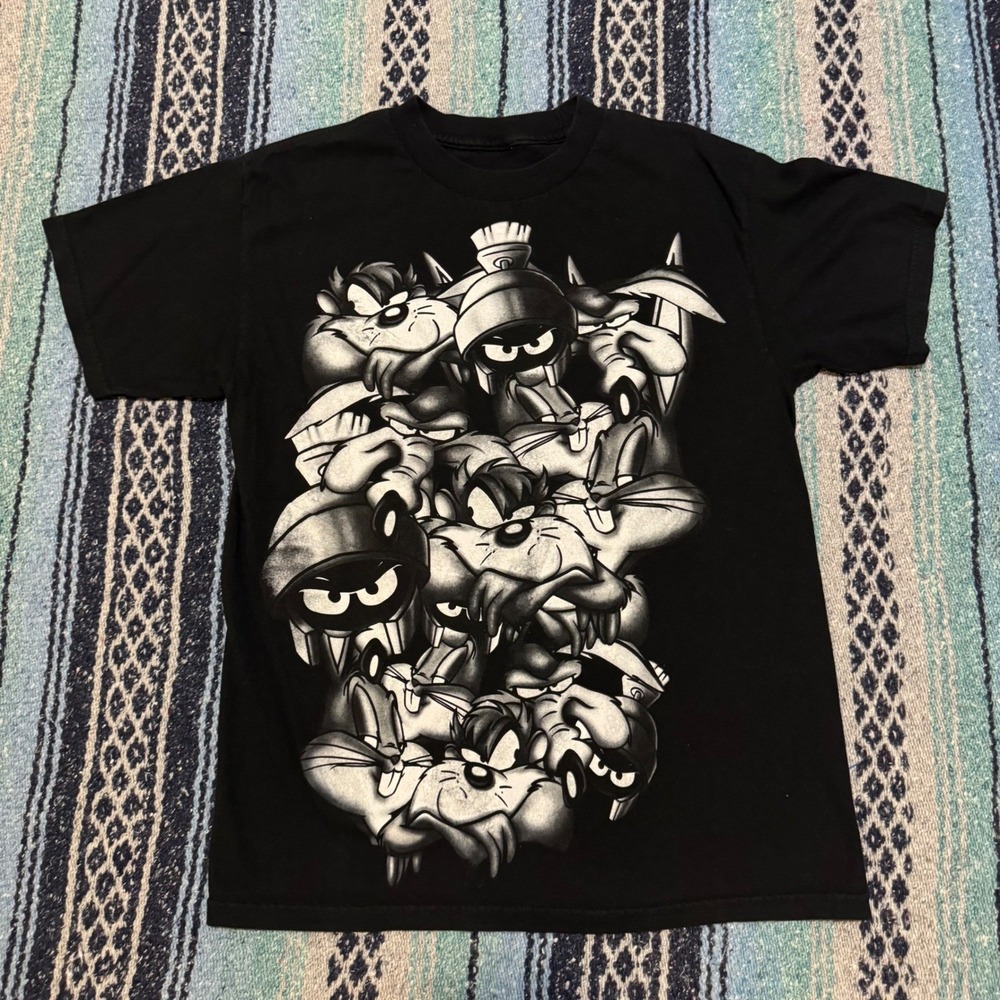 Looney Tunes Marvin the Martian Taz Bugs Bunny Graphic T-Shirt Black Mens Medium